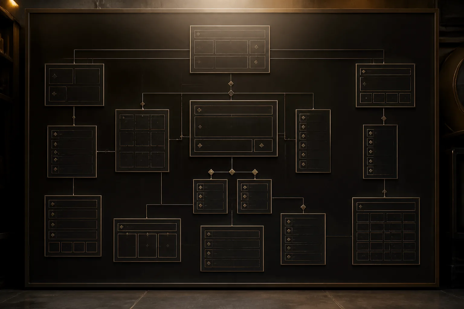 An abstract wireframe grid representing a game menu structure